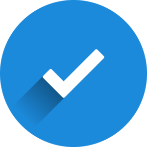 Check-Icon: weißer Haken auf blauem Untergrund