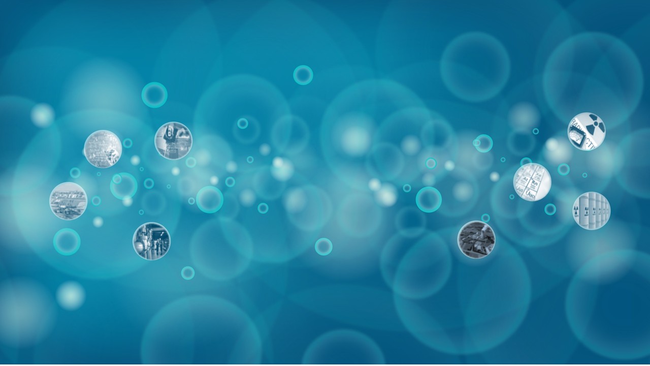 Blaues digitales Hintergrundbild mit vielen schwebenden Kreis- und Symbol-Elementen, die eine globale/technologische Themenwelt andeuten.
